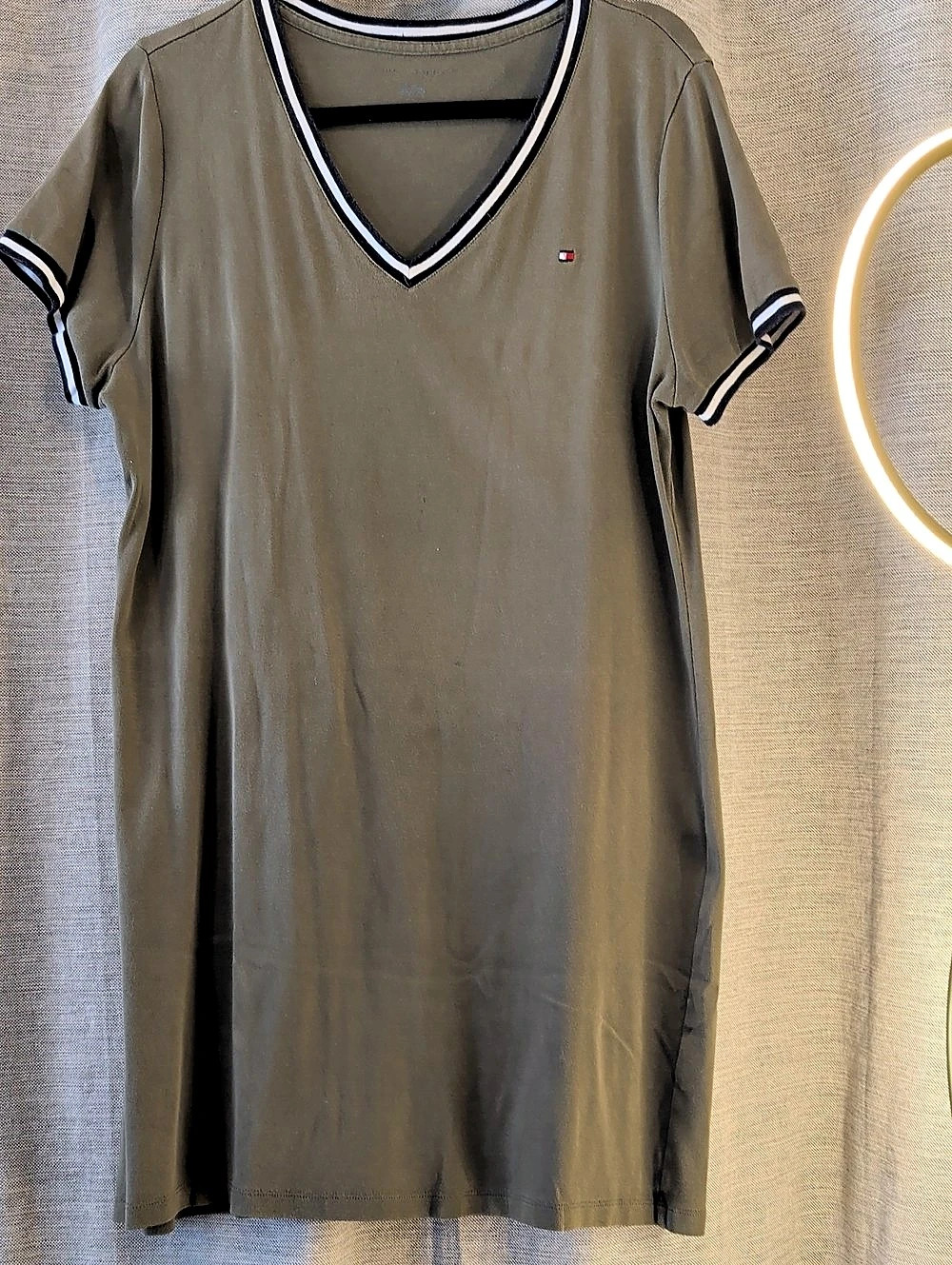 Tommy Hilfiger Ribbed Stripe V-Neck T-Shirt Dress Brown XL